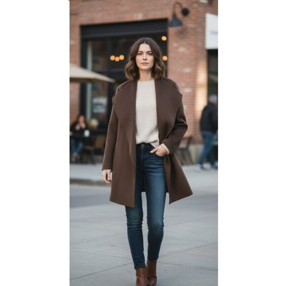 Joseph Jackets & Blazers - Joseph Brown Open Front Asymmetrical Cashmere Wool Lisa Jacket Women's Size M